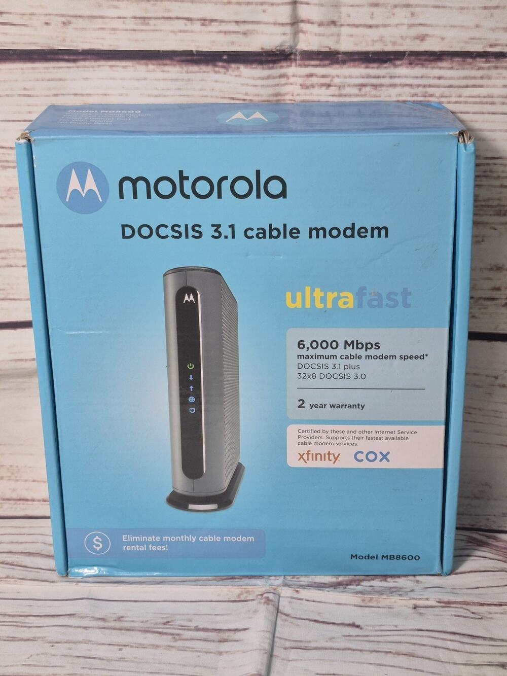 Motorola MB8600 DOCSIS 3.1 Cable Modem 6000 Mbps RJ-45 Ethernet, Xfinity Cox